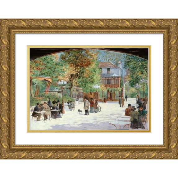 Louis Abel-Truchet 18x14 Gold Ornate Wood Frame and Double Matted Museum Art Print Titled - At the Chalet of the Chateau De Madrid, at Bois De Boulogne (1895)