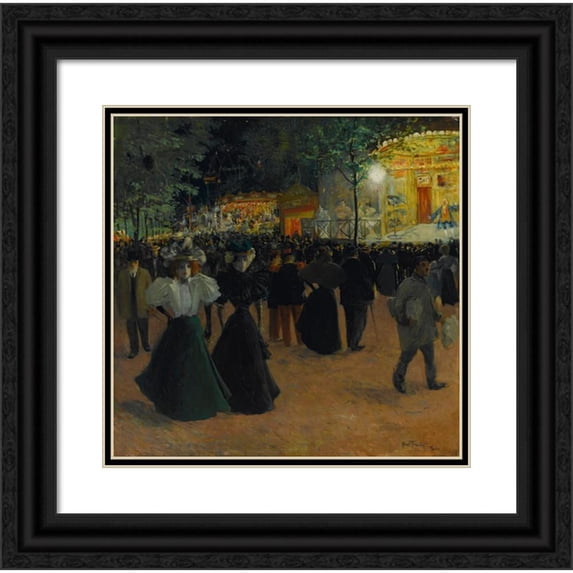 Louis Abel-Truchet 20x20 Black Ornate Framed Double Matted Museum Art Print Titled: The Fairground, Place Pigalle