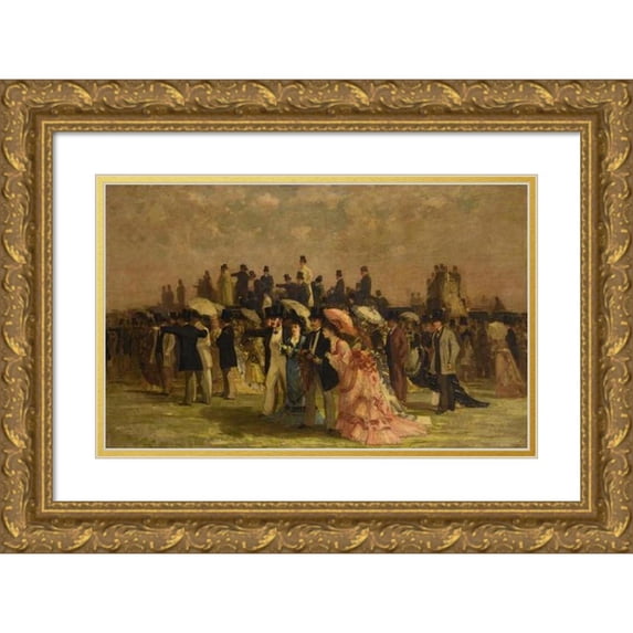 Louis Abel-Truchet 24x17 Gold Ornate Framed and Double Matted Museum Art Print Titled - Elegant Women at the Races (1864)