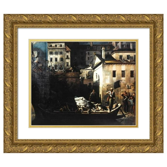 Louis Alexandre Péron 24x20 Gold Ornate Framed and Double Matted Museum Art Print Titled - Night Transport, in Gros-Caillou, of the Corpses Not Recognized in the Morgue, After the Days of Ju