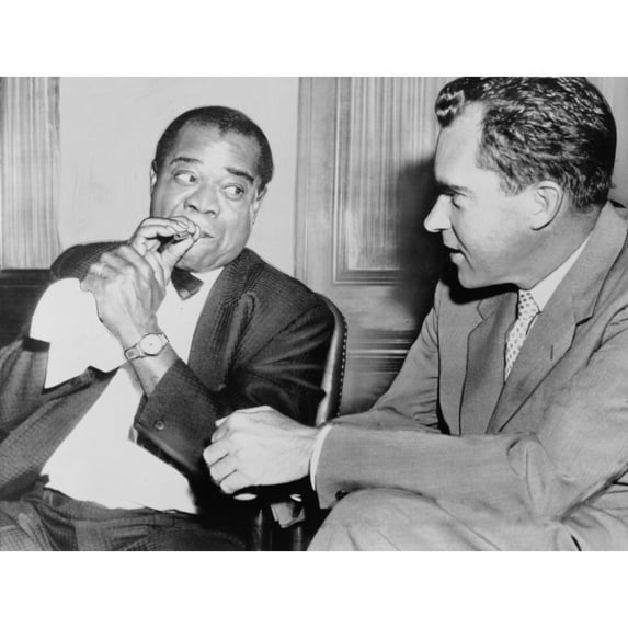 Louis Armstrong (1901-1971) Holding Horn Mouthpiece History (36 x 24)