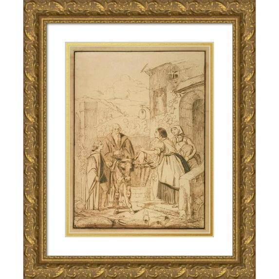 Louis Candide Boulanger 12x14 Gold Ornate Wood Frame and Double Matted Museum Art Print Titled - Illustration Drawing, Indeterminate Subject (1806 - 1867)