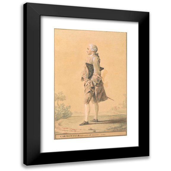Louis Carrogis Carmontelle 11x14 Black Modern Framed Museum Art Print Titled - Man Standing with Hat Under Arm (Possibly 1761)