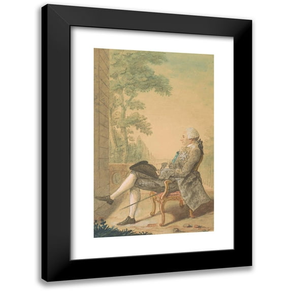 Louis Carrogis Carmontelle 11x14 Black Modern Framed Museum Art Print Titled - Seated Man with a Sword, and a Hat on His Knee