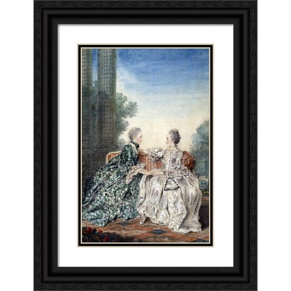 Louis Carrogis Carmontelle 11x14 Black Ornate Wood Framed Double Matted Museum Art Print Titled: Mme De Breget and Mme D'Alencon (1760)