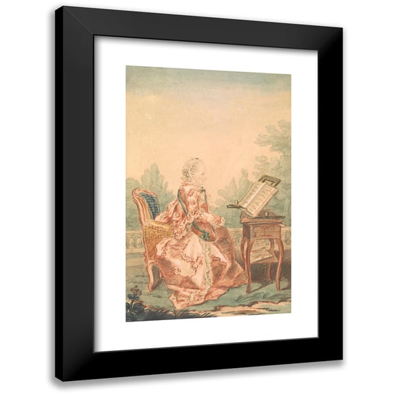 Louis Carrogis Carmontelle 16x24 Black Modern Framed Museum Art Print Titled - Portrait of a Woman Playing a Lute (1770s)