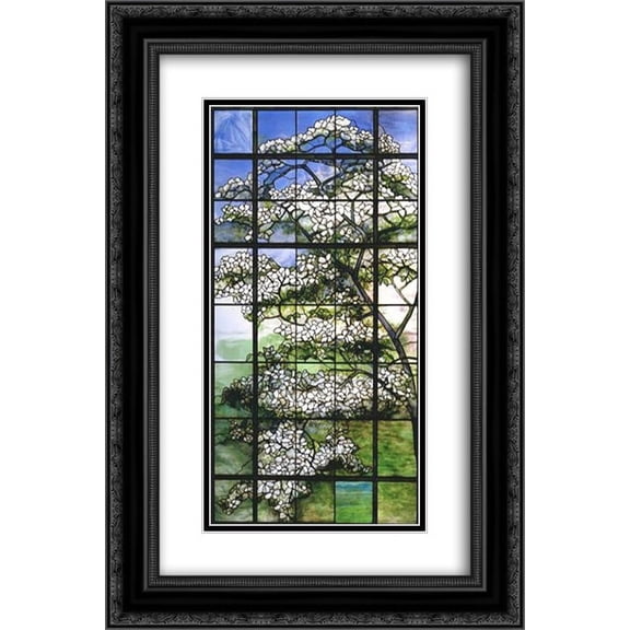 Louis Comfort Tiffany 2x Matted 16x24 Black Ornate Framed Art Print 'Dogwood'