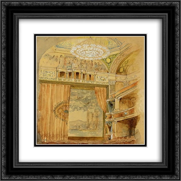 Louis Comfort Tiffany 2x Matted 20x20 Black Ornate Framed Art Print 'Design for Lyceum Theatre, New York'