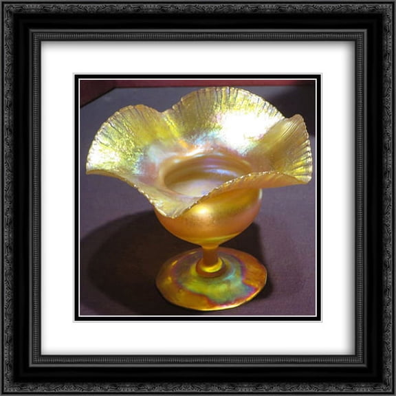 Louis Comfort Tiffany 2x Matted 20x20 Black Ornate Framed Art Print 'Floriform glass vase'