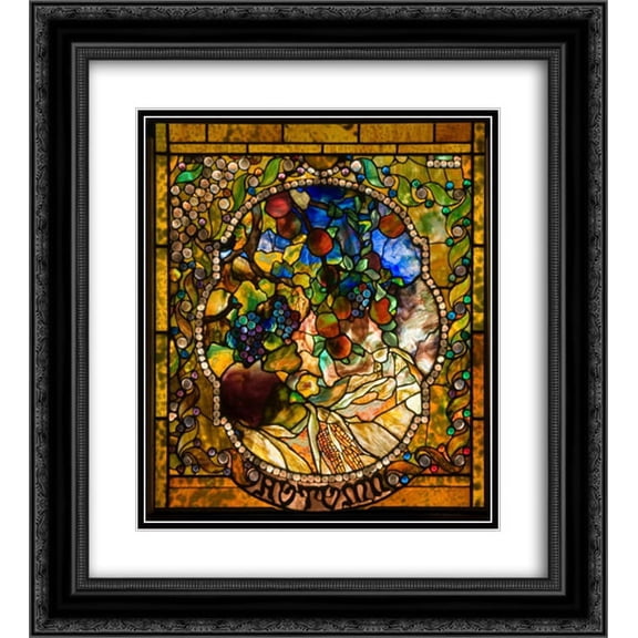 Louis Comfort Tiffany 2x Matted 20x22 Black Ornate Framed Art Print 'Autumn panel from the Four Seasons window '