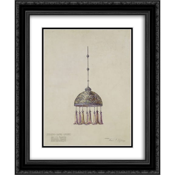 Louis Comfort Tiffany 2x Matted 20x24 Black Ornate Framed Art Print 'Drawing for magnolia hanging dome shade'