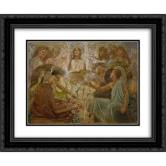 Louis Comfort Tiffany 2x Matted 24x20 Black Ornate Framed Art Print 'Detail, Cartoon for the Education window '