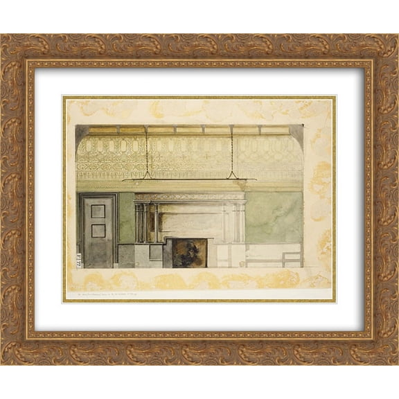 Louis Comfort Tiffany 2x Matted 24x20 Gold Ornate Framed Art Print 'Design for Henry Field Memorial Gallery at the Art Institute of Chicago '