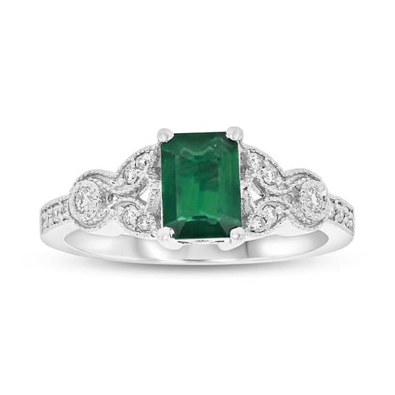 Louis Creations  1.05 CTW Diamond & Emerald Engagement Ring, 14K White Gold - Size 6.5