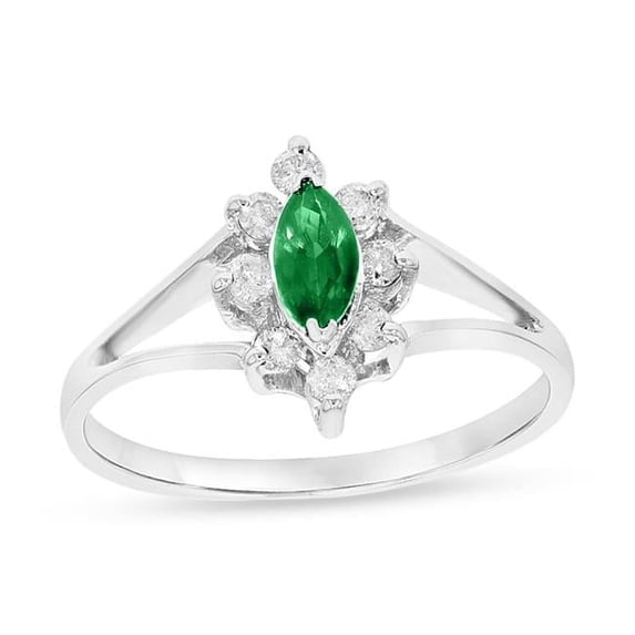 Louis Creations CR007ED-WG-6 0.15 CTW Diamond & Emerald Marquis Ring, 14K White Gold - Size 6