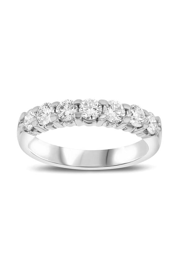 CR212-100-5 1.00 CTTW 7 Stone Round Diamonds Shared Prong Anniversary or Wedding Band 14K Gold Bridal Ring H-J SI - Size 5