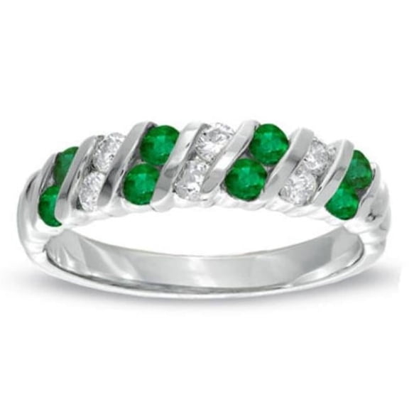 Louis Creations R1605ED-9 0.64 CTTW Emerald & Diamond Band Set, 14K Gold - Size 9