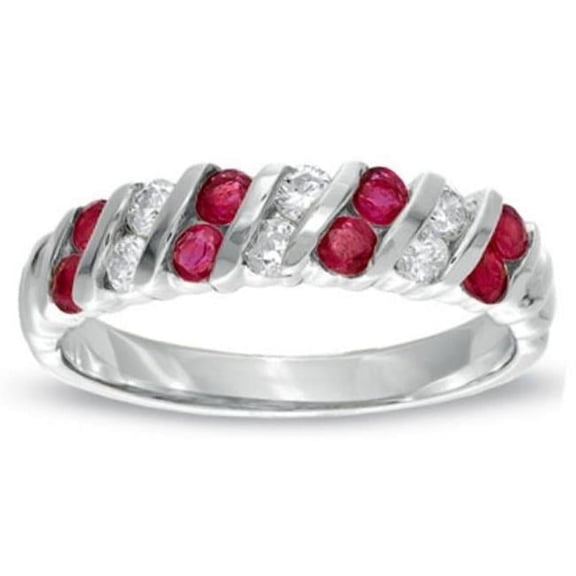 Louis Creations R1605RD-8 0.80 CTTW Natural Heated Ruby & Diamond Band Set, 14K Gold - Size 8