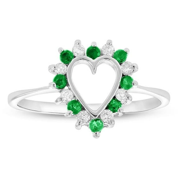 Louis Creations R2772ED-WG-7 0.15 CTW Diamond & Emerald Heart Shaped Ring, 14K White Gold - Size 7