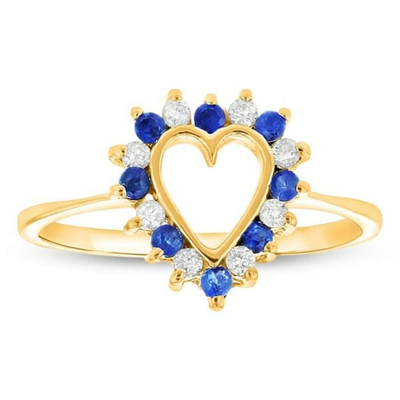 Louis Creations R2772SD-YG-7.5 0.15 CTW Diamond & Sapphire Heart Shaped Ring, 14K Yellow Gold - Size 7.5