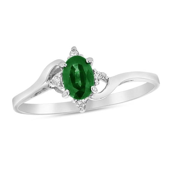 Louis Creations RL1414ED-7.5 Oval Emerald & Diamond Ring Set, 14K Gold - Size 7.5