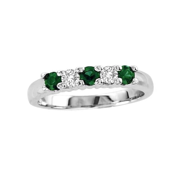 Louis Creations RL1544K-ED-4 0.20 CTW Five Stone Diamond & Emerald Band, 14K Gold - Size 4