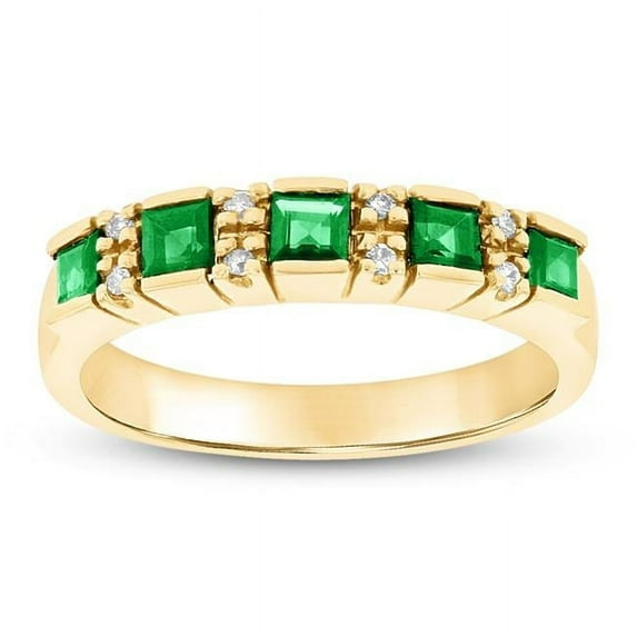 Louis Creations RL1625ED-YG-5 0.05 CTW of Diamonds & Emeralds Wedding Band, 14K Yellow Gold - Size 5