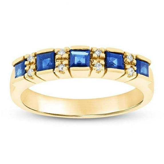 Louis Creations RL1625SD-YG-5 0.05 CTW Diamond & Sapphire Wedding Band, 14K Yellow Gold - Size 5