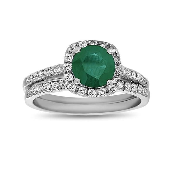 Louis Creations RL2041ED-SET-5 1.35 CTW Emerald & Diamond Engagement Set, 14K White Gold - Size 5
