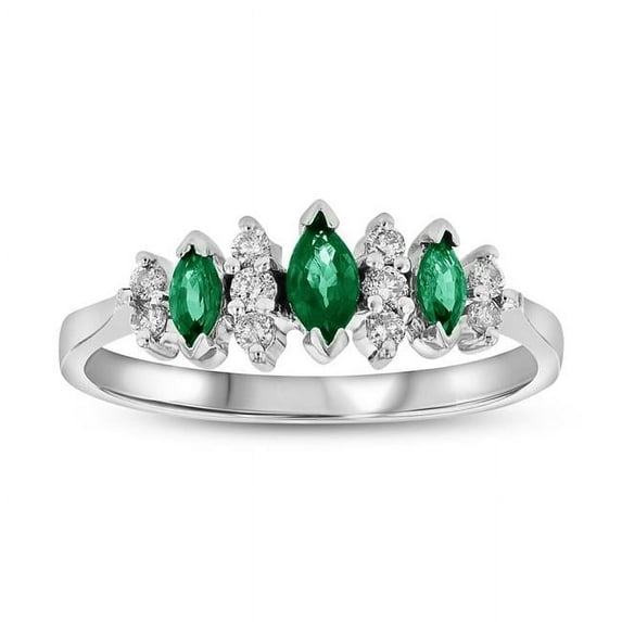 Louis Creations RL2223ED-7.5 0.37 CTW Diamond & Emerald Ring, 14K White Gold - Size 7.5