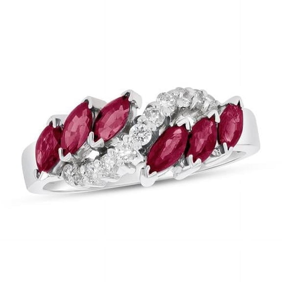Louis Creations RL2520RD-8 1.25 CTW Diamond & Marquis Shaped Rubies Slant Ring, 14K White Gold - Size 8