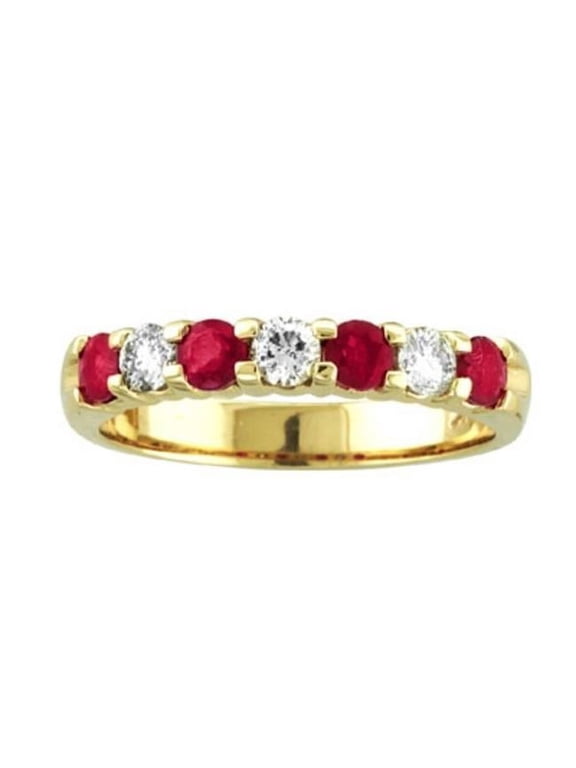 Louis Creations RL887RD-042-8.5 14K Gold Ring 1.00 CTTW Round Diamonds & Natural Heated Rubys Prong Set Band - Size 8.5