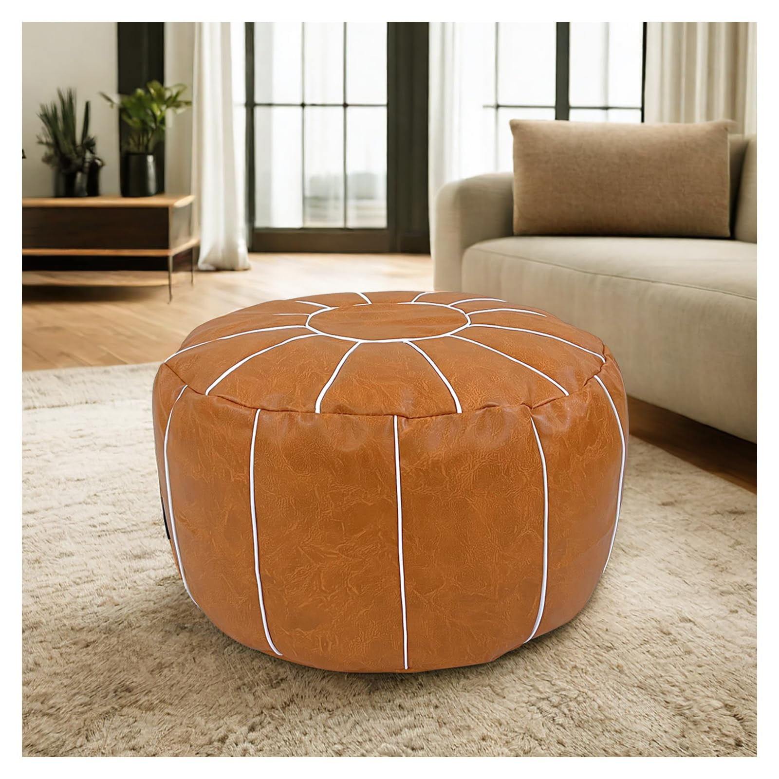 Louis Donné Round Pouffe Ottomans Cover Handmade Faux PU Leather ...
