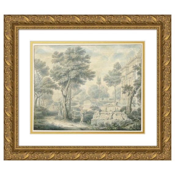 Louis Fabritius Dubourg 14x12 Gold Ornate Wood Frame and Double Matted Museum Art Print Titled - Arcadian Landscape with a Tomb (1746)