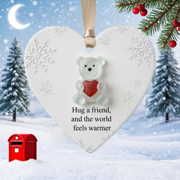 Heart-Shaped Sea Glass Friendship Decor, Timeless Friendship Heart Keepsake Ornament for Christmas Tree, Sea Glass Art Hanging Ornaments for Friends ,P