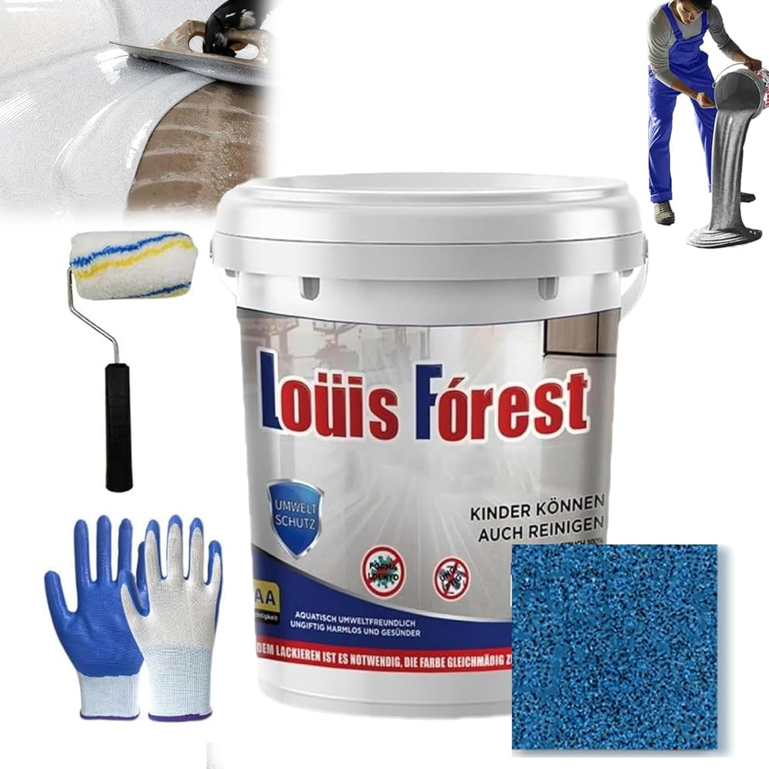 Louis Forest Epoxy Floor Paint, Louis Forest Floor Coating, No Pungent Smell High-Gloss Marble Effect Epoxy Floor Coating, Waterproof Non-Slip Water-Based Epoxy Louis Forest Floor Paint (Dark blue)