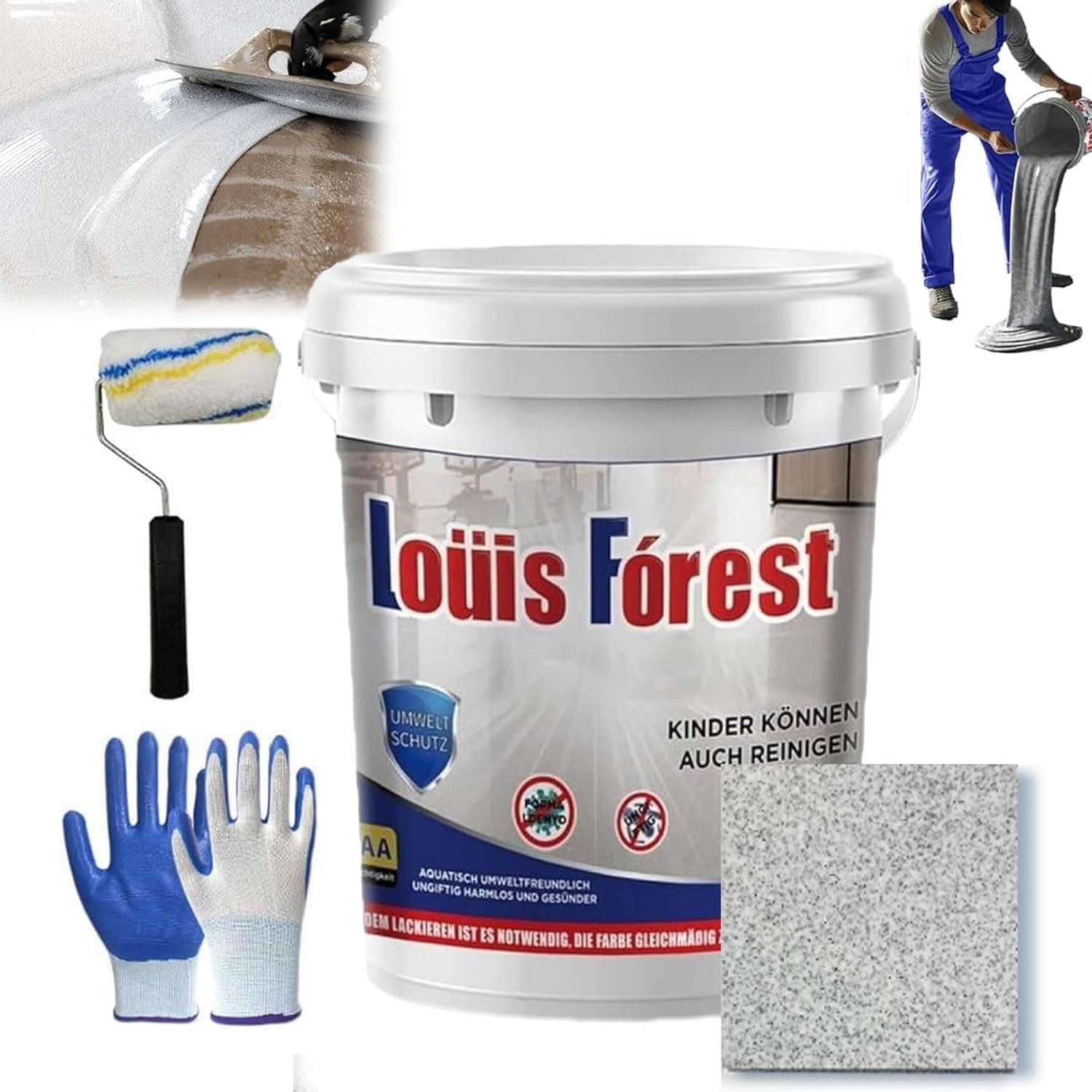 Louis Forest Epoxy Floor Paint, Louis Forest Floor Coating, No Pungent Smell High-Gloss Marble Effect Epoxy Floor Coating, Waterproof Non-Slip Water-Based Epoxy Louis Forest Floor Paint (Light Gray)