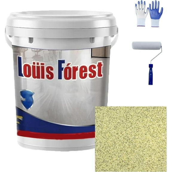 Louis Forest Epoxy Floor Paint, High-Gloss Marble Effect Epoxy Floor Coating, Waterproof Water-Based Epoxy Floor Paint, Concrete Floor Paint (Light yellow)