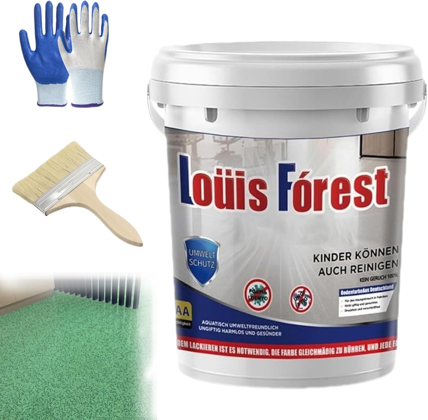 Louis Forest Epoxy Floor Paint, Louis Forest Waterproof Floor Paint with Brush, High-Gloss Marble Effect Epoxy Floor Coating, Waterproof Water-Based Epoxy Floor Paint, Epoxy Paint (Green)