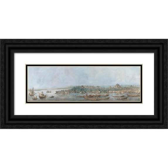 Louis-François Cassas 14x7 Black Ornate Wood Framed Double Matted Museum Art Print Titled: Panorama of Sarayburnu