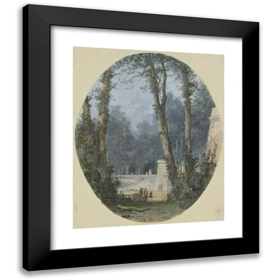 Louis Gabriel Moreau 15x18 Black Modern Framed Museum Art Print Titled - Park Landscape with Tall Trees and Stone Ramp in Mid-Field (ca. 1780)