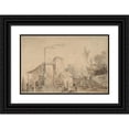 thumbnail image 1 of Louis Gabriel Moreau 24x17 Black Ornate Framed Double Matted Museum Art Print Titled: Farm House by a River with Figures (1765), 1 of 5