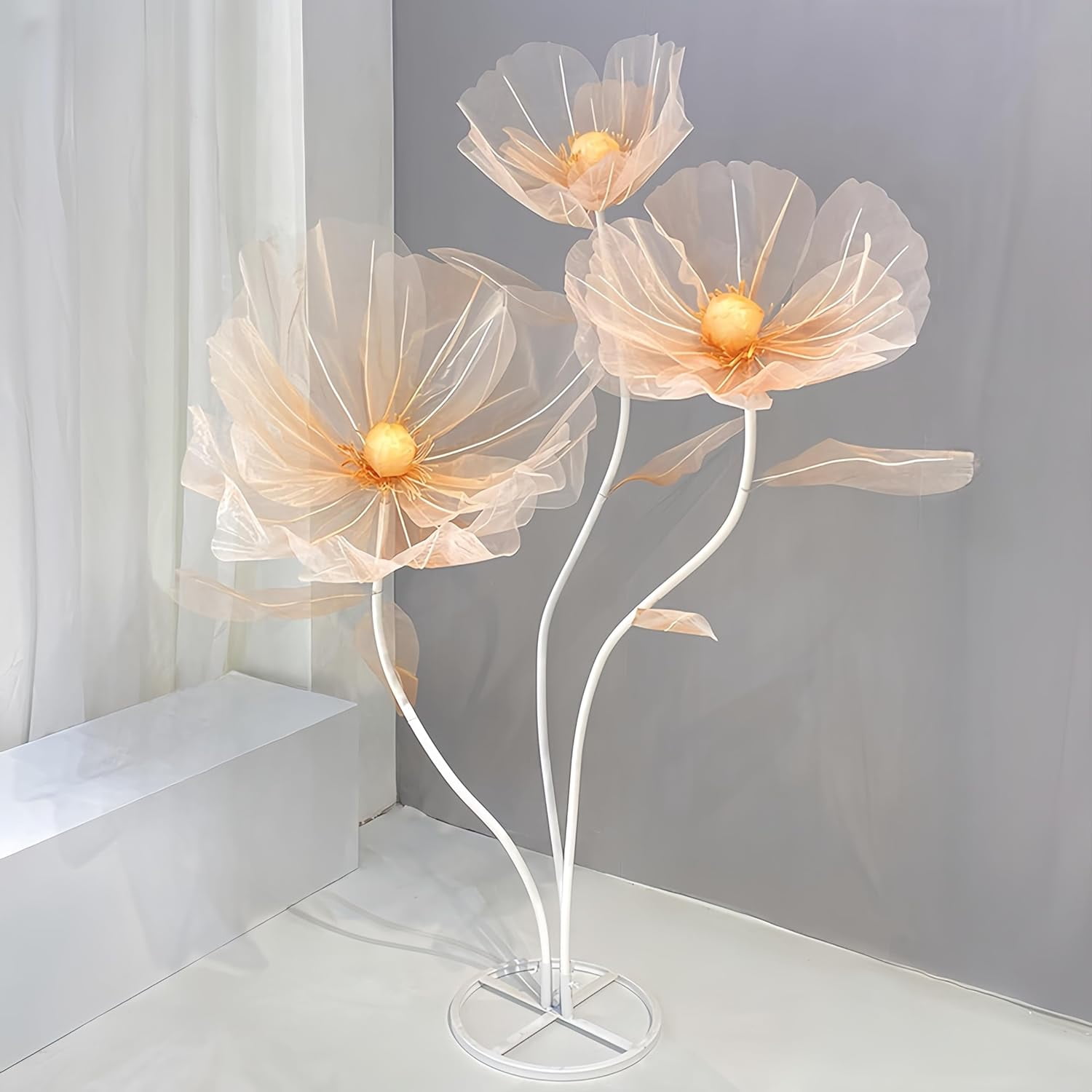 Louis Garden 1.7m Silk Poppy Artificial Flower Party Backdrop Giant Flowers for Decoration, Champagne