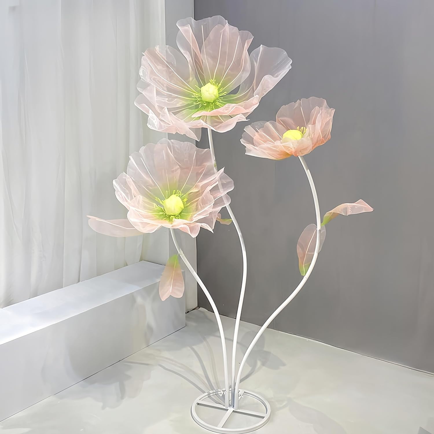 Louis Garden 1.7m Silk Poppy Artificial Flower Party Backdrop Giant Flowers for Decoration, Green Pink