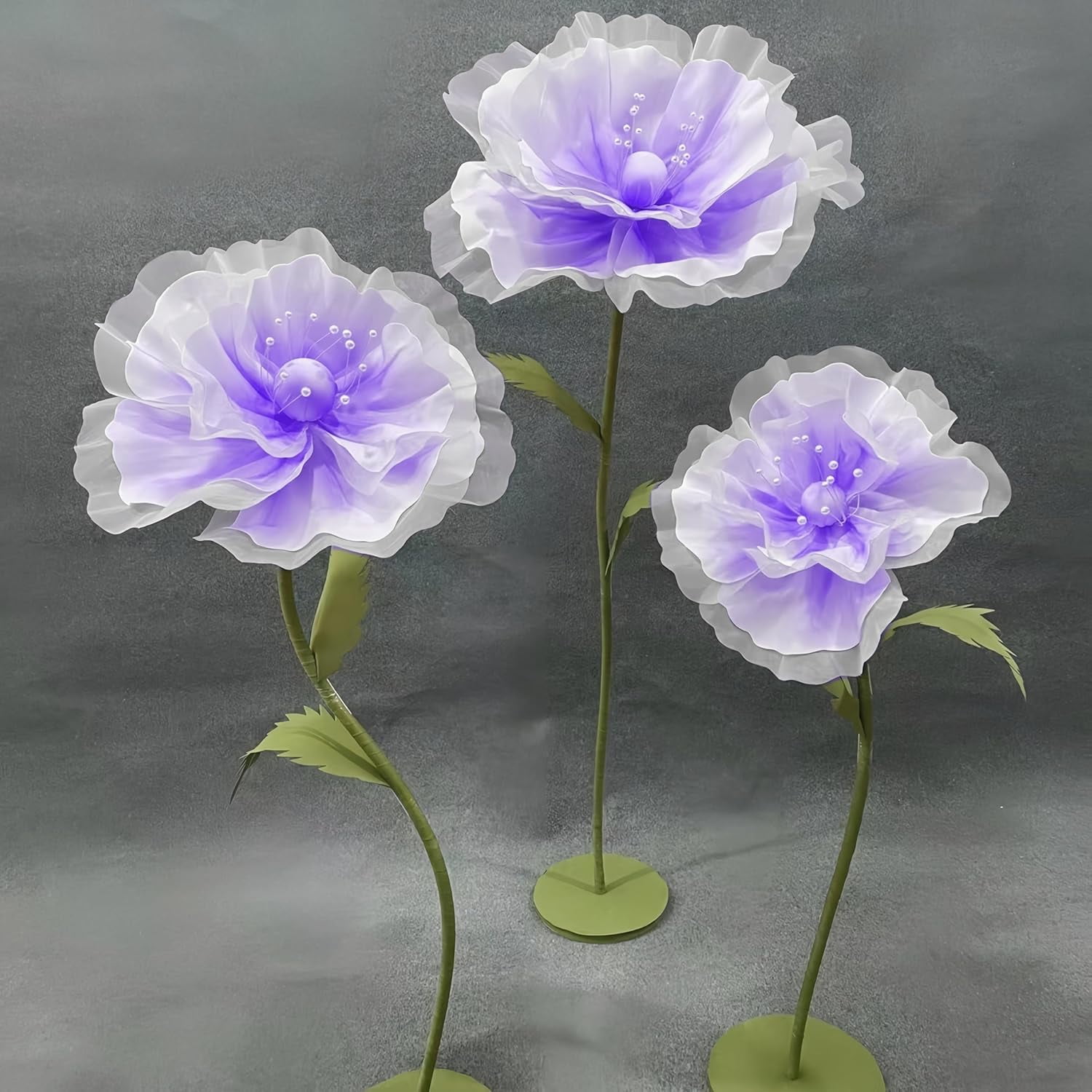 Louis Garden 5.3' High 3-Base EVA Artificial Flower Backdrop Giant Flowers for Decoration, Purple