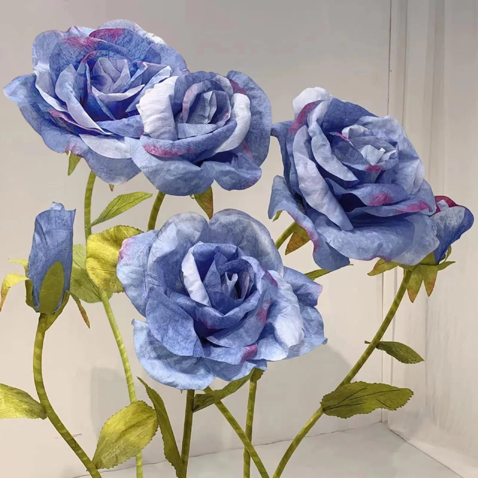 Louis Garden 5.9’ Rose Artificial Flower Set Party Backdrop Giant Flowers for Decoration, Blue