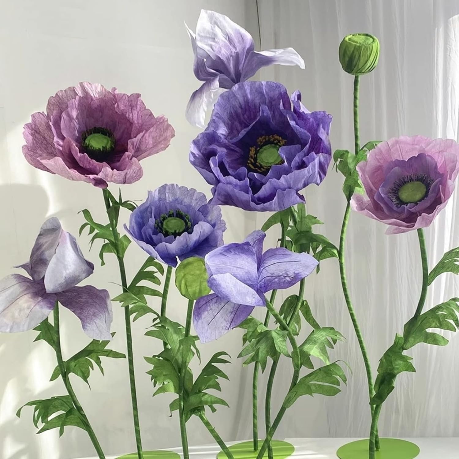 Louis Garden 6.6’ High 9-Piece Silk Artificial Flower Set Party Backdrop Giant Flowers for Decoration