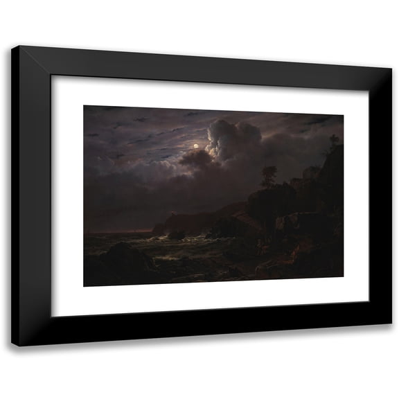 Louis Gurlitt 14x11 Black Modern Framed Museum Art Print Titled - View of Kullen in Sweden. Smugglers Hiding Their Goods Among the Rocks. Moonlight (1834)