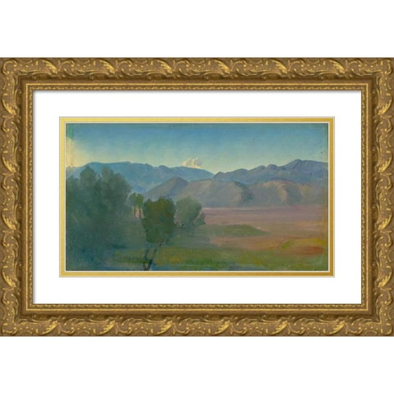 Louis Gurlitt 18x12 Gold Ornate Wood Frame and Double Matted Museum Art Print Titled - Preload Landscape (Study) (Around 1836)