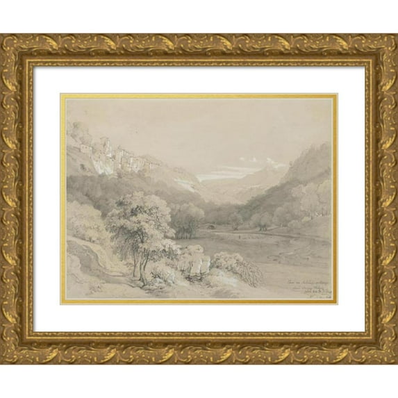 Louis Gurlitt 18x15 Gold Ornate Wood Frame and Double Matted Museum Art Print Titled - A View of Cavi in the Sabine Hills (1848)